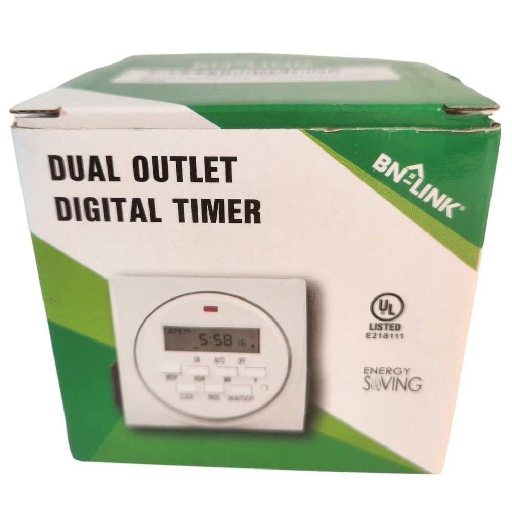 Bn-Link Dual Outlet Programmable Digital Timer w/Grounded Outlets New in Box
